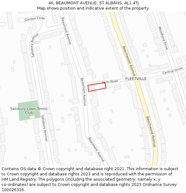 46, BEAUMONT AVENUE, ST ALBANS, AL1 4TJ: Location map and indicative extent of plot