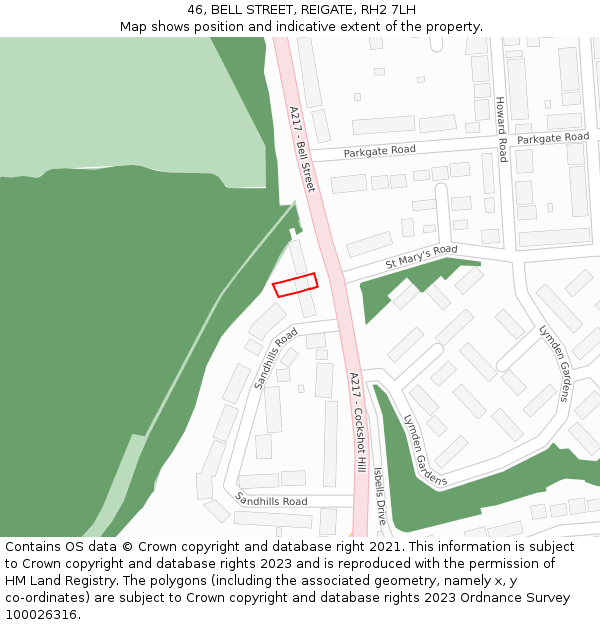 46, BELL STREET, REIGATE, RH2 7LH: Location map and indicative extent of plot