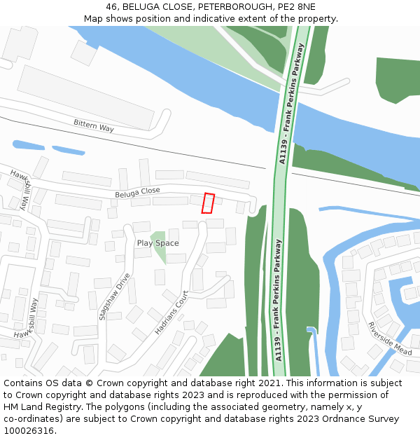 46, BELUGA CLOSE, PETERBOROUGH, PE2 8NE: Location map and indicative extent of plot