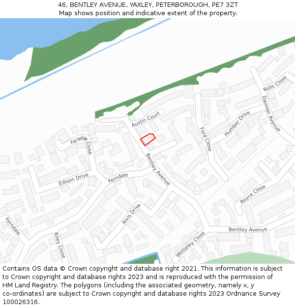 46, BENTLEY AVENUE, YAXLEY, PETERBOROUGH, PE7 3ZT: Location map and indicative extent of plot