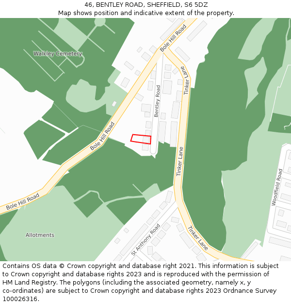 46, BENTLEY ROAD, SHEFFIELD, S6 5DZ: Location map and indicative extent of plot