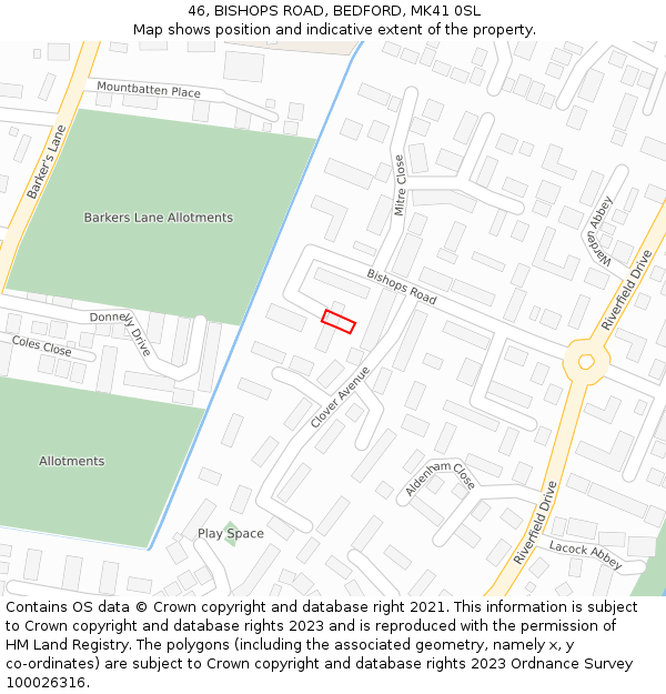 46, BISHOPS ROAD, BEDFORD, MK41 0SL: Location map and indicative extent of plot
