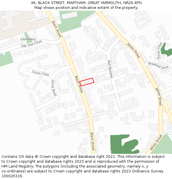 46, BLACK STREET, MARTHAM, GREAT YARMOUTH, NR29 4PN: Location map and indicative extent of plot