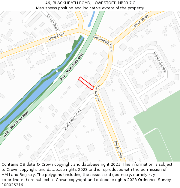 46, BLACKHEATH ROAD, LOWESTOFT, NR33 7JG: Location map and indicative extent of plot