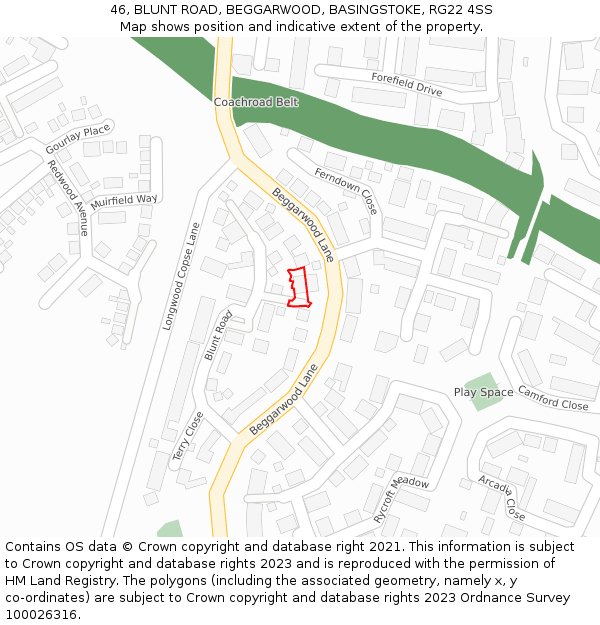 46, BLUNT ROAD, BEGGARWOOD, BASINGSTOKE, RG22 4SS: Location map and indicative extent of plot