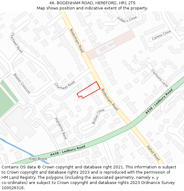 46, BODENHAM ROAD, HEREFORD, HR1 2TS: Location map and indicative extent of plot