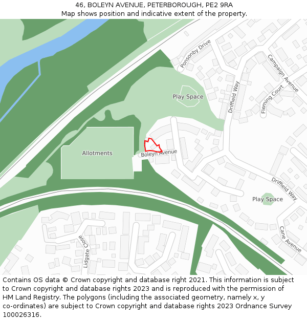46, BOLEYN AVENUE, PETERBOROUGH, PE2 9RA: Location map and indicative extent of plot