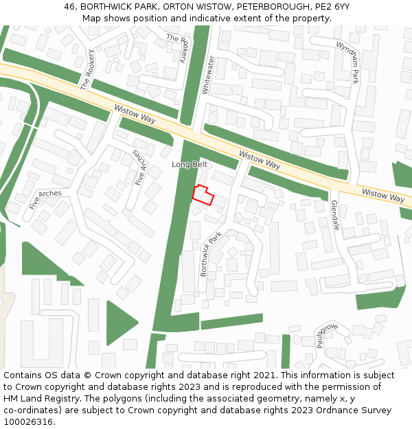 46, BORTHWICK PARK, ORTON WISTOW, PETERBOROUGH, PE2 6YY: Location map and indicative extent of plot