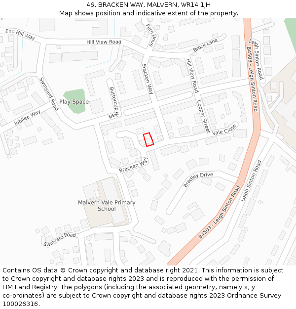 46, BRACKEN WAY, MALVERN, WR14 1JH: Location map and indicative extent of plot