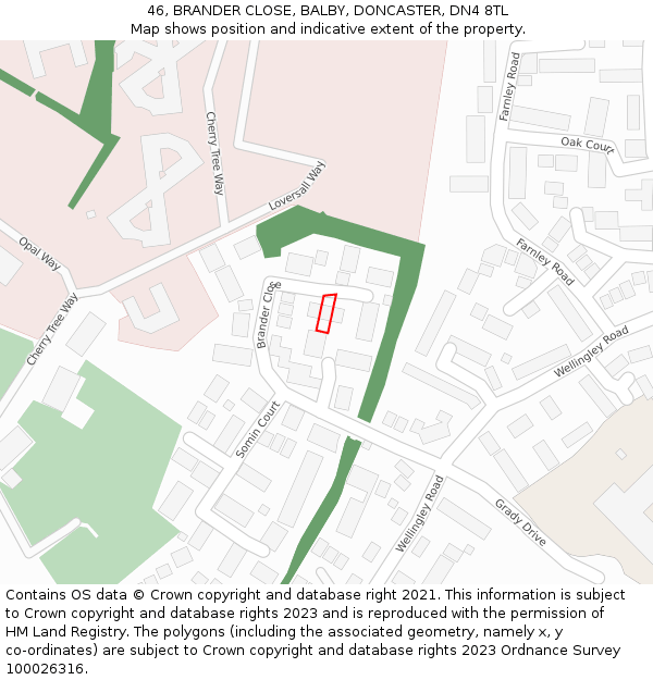 46, BRANDER CLOSE, BALBY, DONCASTER, DN4 8TL: Location map and indicative extent of plot