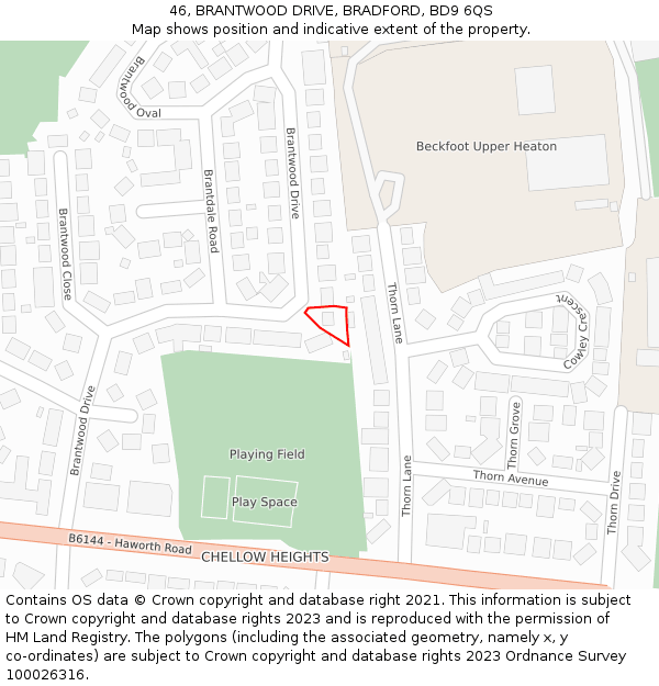 46, BRANTWOOD DRIVE, BRADFORD, BD9 6QS: Location map and indicative extent of plot