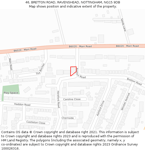 46, BRETTON ROAD, RAVENSHEAD, NOTTINGHAM, NG15 9DB: Location map and indicative extent of plot