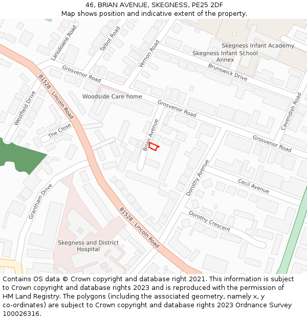 46, BRIAN AVENUE, SKEGNESS, PE25 2DF: Location map and indicative extent of plot