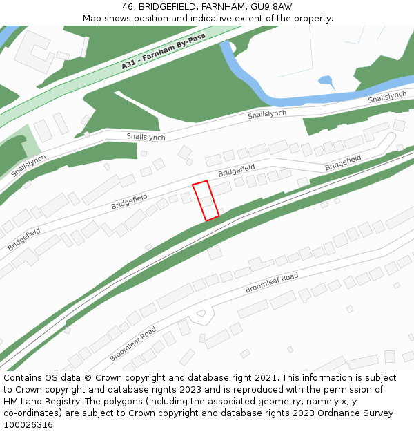 46, BRIDGEFIELD, FARNHAM, GU9 8AW: Location map and indicative extent of plot
