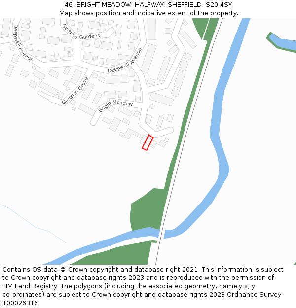 46, BRIGHT MEADOW, HALFWAY, SHEFFIELD, S20 4SY: Location map and indicative extent of plot