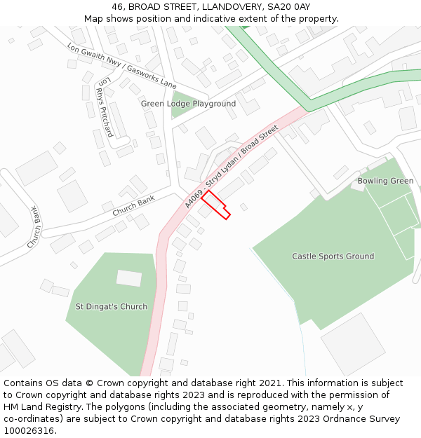 46, BROAD STREET, LLANDOVERY, SA20 0AY: Location map and indicative extent of plot