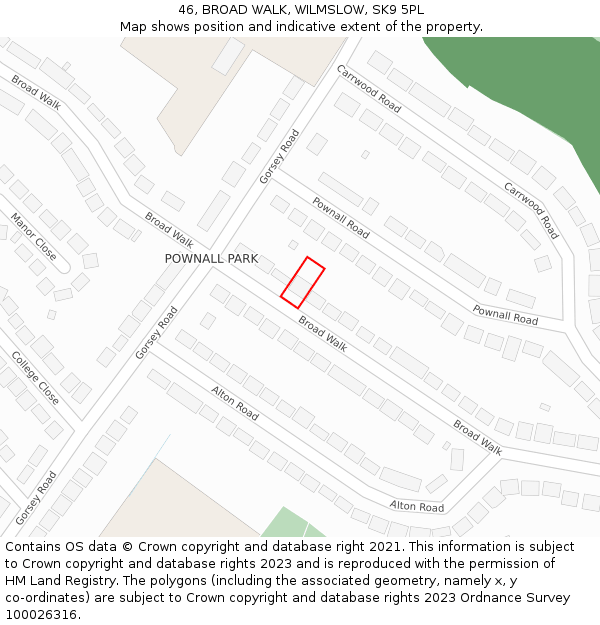 46, BROAD WALK, WILMSLOW, SK9 5PL: Location map and indicative extent of plot