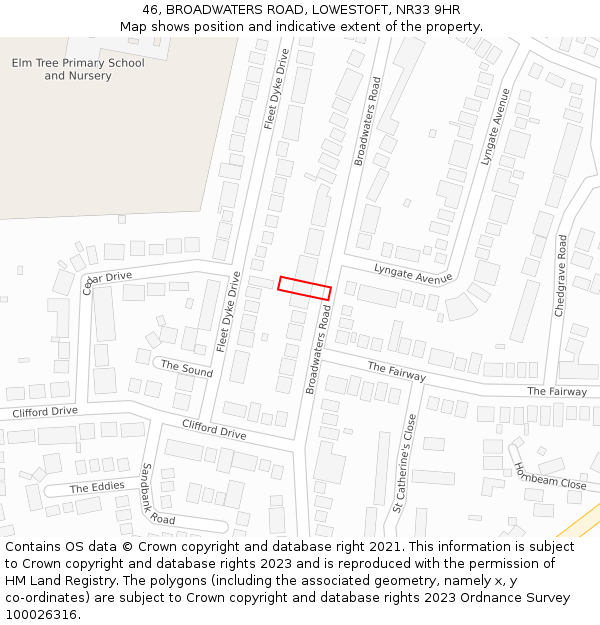 46, BROADWATERS ROAD, LOWESTOFT, NR33 9HR: Location map and indicative extent of plot