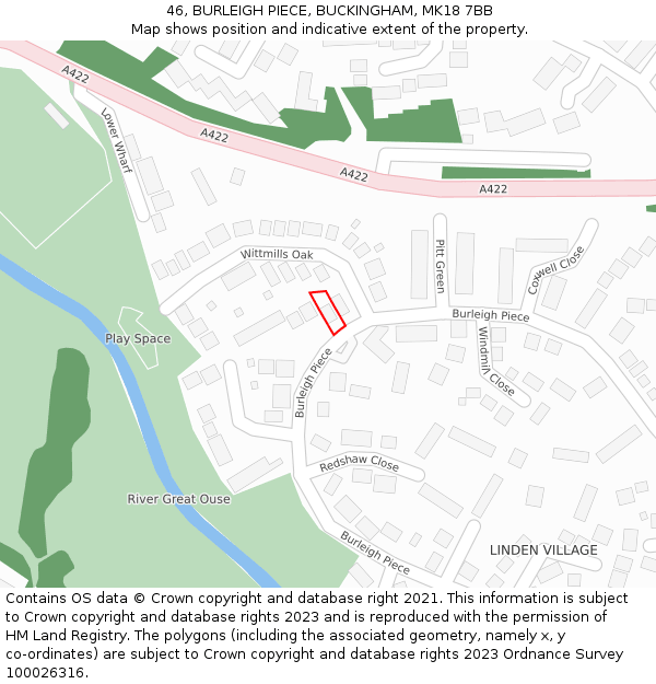46, BURLEIGH PIECE, BUCKINGHAM, MK18 7BB: Location map and indicative extent of plot