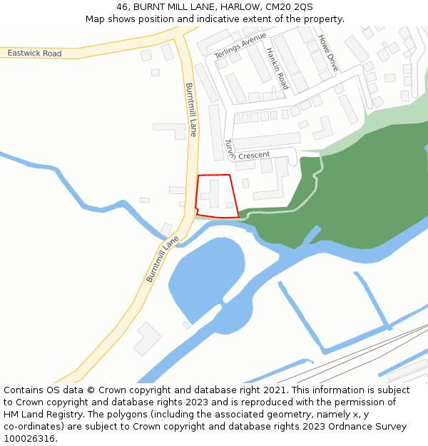 46, BURNT MILL LANE, HARLOW, CM20 2QS: Location map and indicative extent of plot
