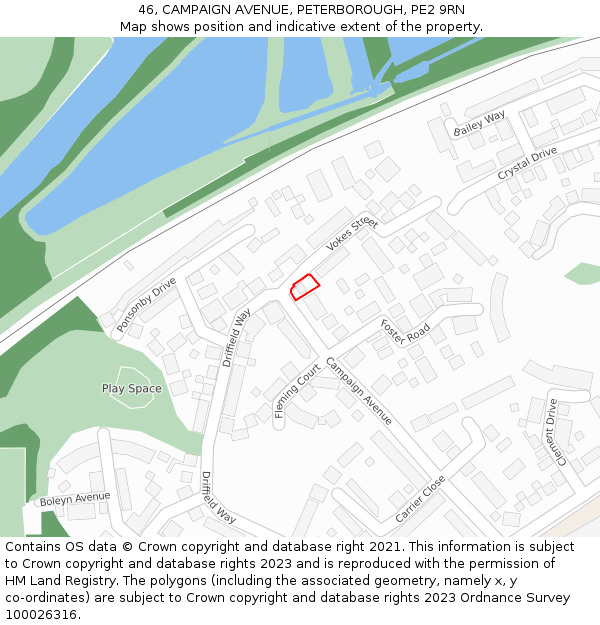 46, CAMPAIGN AVENUE, PETERBOROUGH, PE2 9RN: Location map and indicative extent of plot