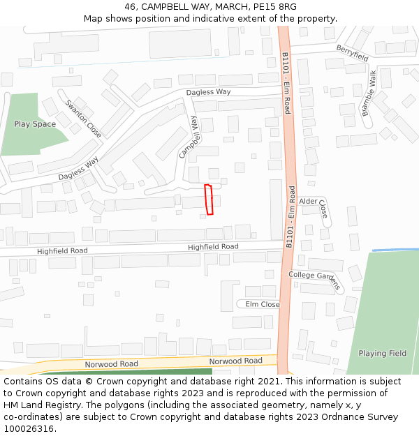 46, CAMPBELL WAY, MARCH, PE15 8RG: Location map and indicative extent of plot