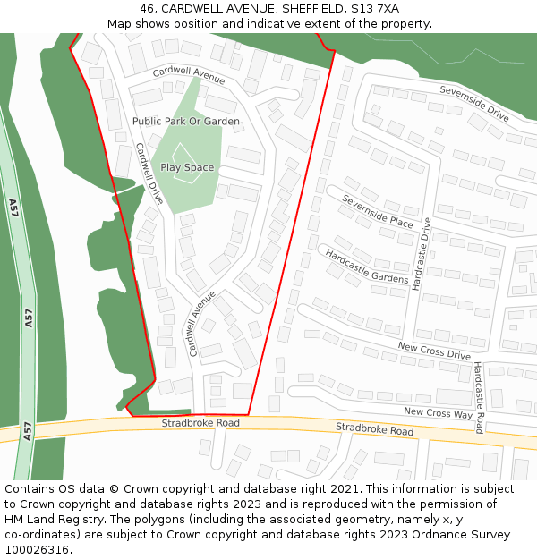 46, CARDWELL AVENUE, SHEFFIELD, S13 7XA: Location map and indicative extent of plot