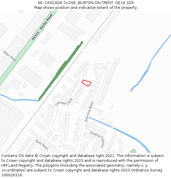 46, CASCADE CLOSE, BURTON-ON-TRENT, DE14 1DX: Location map and indicative extent of plot