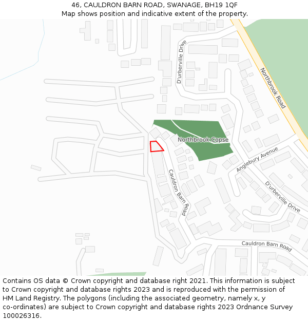 46, CAULDRON BARN ROAD, SWANAGE, BH19 1QF: Location map and indicative extent of plot