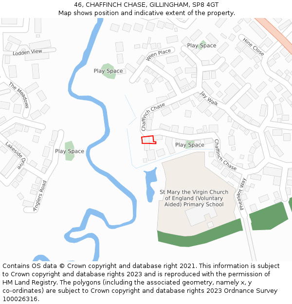 46, CHAFFINCH CHASE, GILLINGHAM, SP8 4GT: Location map and indicative extent of plot