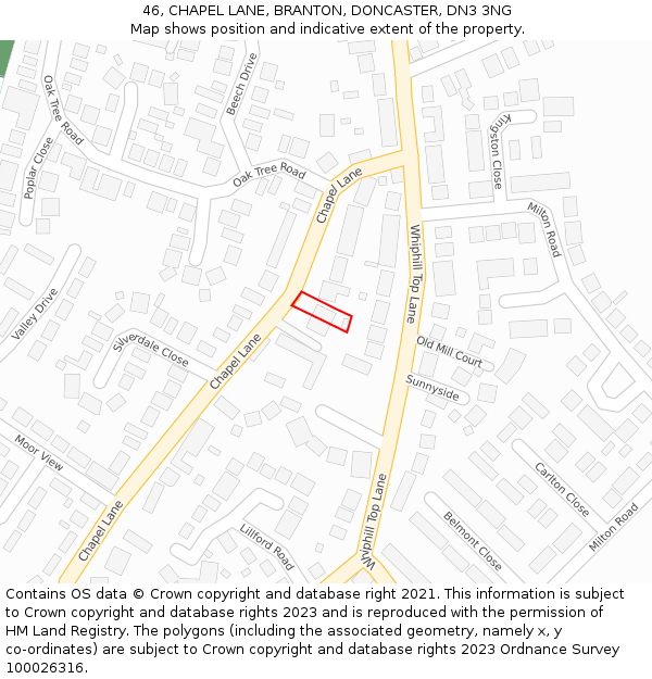 46, CHAPEL LANE, BRANTON, DONCASTER, DN3 3NG: Location map and indicative extent of plot