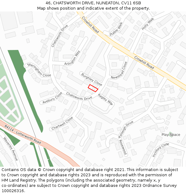 46, CHATSWORTH DRIVE, NUNEATON, CV11 6SB: Location map and indicative extent of plot