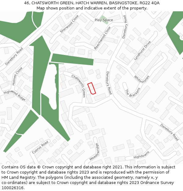 46, CHATSWORTH GREEN, HATCH WARREN, BASINGSTOKE, RG22 4QA: Location map and indicative extent of plot