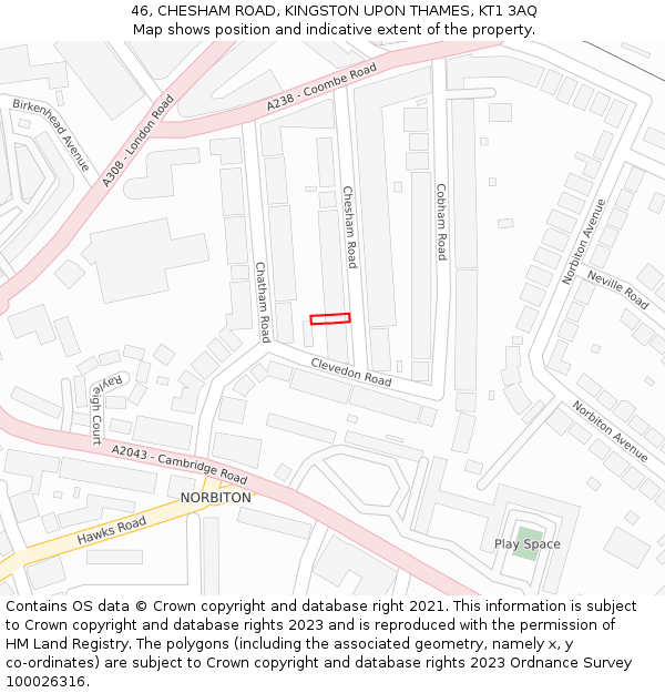 46, CHESHAM ROAD, KINGSTON UPON THAMES, KT1 3AQ: Location map and indicative extent of plot