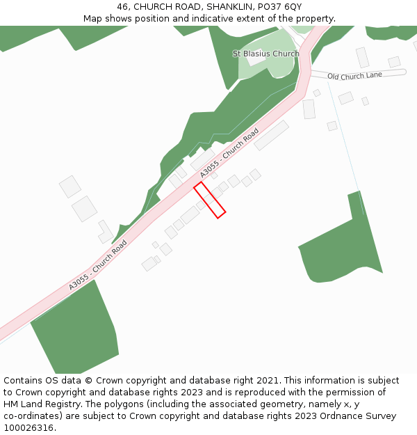 46, CHURCH ROAD, SHANKLIN, PO37 6QY: Location map and indicative extent of plot