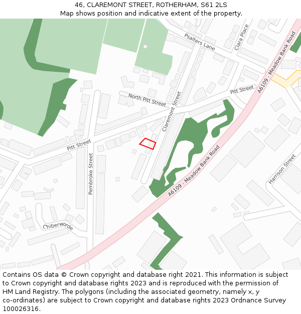 46, CLAREMONT STREET, ROTHERHAM, S61 2LS: Location map and indicative extent of plot