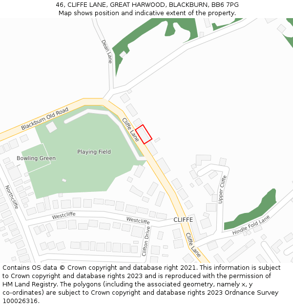 46, CLIFFE LANE, GREAT HARWOOD, BLACKBURN, BB6 7PG: Location map and indicative extent of plot