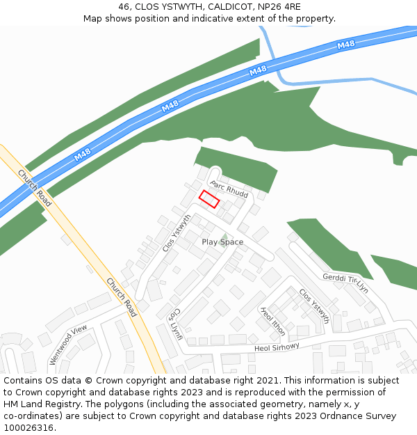 46, CLOS YSTWYTH, CALDICOT, NP26 4RE: Location map and indicative extent of plot