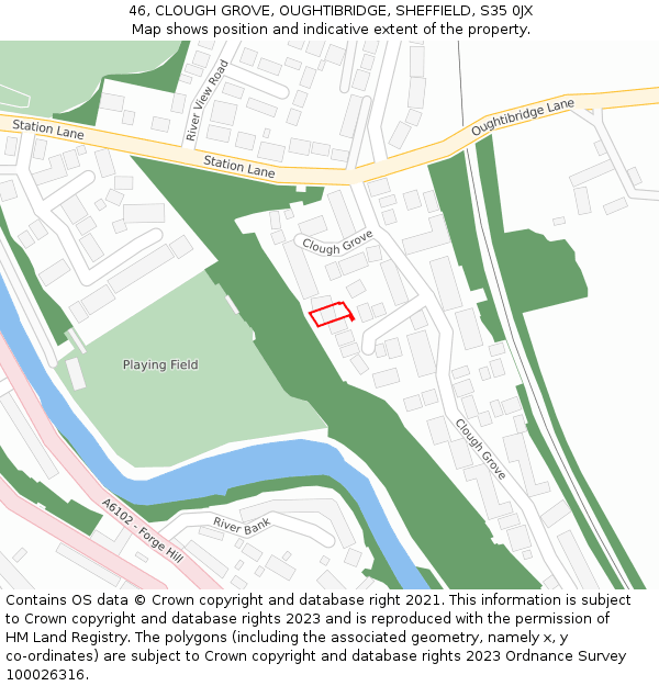 46, CLOUGH GROVE, OUGHTIBRIDGE, SHEFFIELD, S35 0JX: Location map and indicative extent of plot