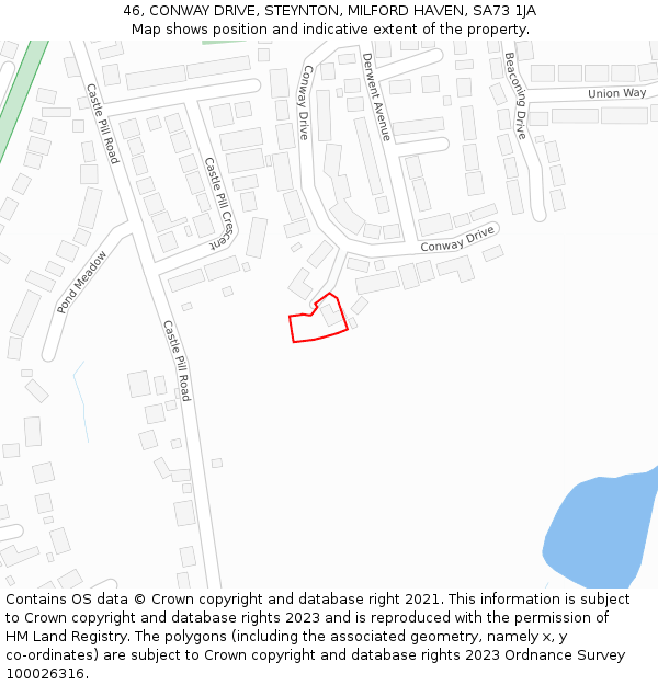 46, CONWAY DRIVE, STEYNTON, MILFORD HAVEN, SA73 1JA: Location map and indicative extent of plot