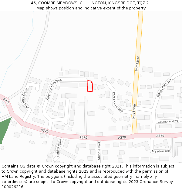 46, COOMBE MEADOWS, CHILLINGTON, KINGSBRIDGE, TQ7 2JL: Location map and indicative extent of plot