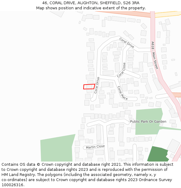 46, CORAL DRIVE, AUGHTON, SHEFFIELD, S26 3RA: Location map and indicative extent of plot