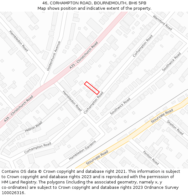 46, CORHAMPTON ROAD, BOURNEMOUTH, BH6 5PB: Location map and indicative extent of plot