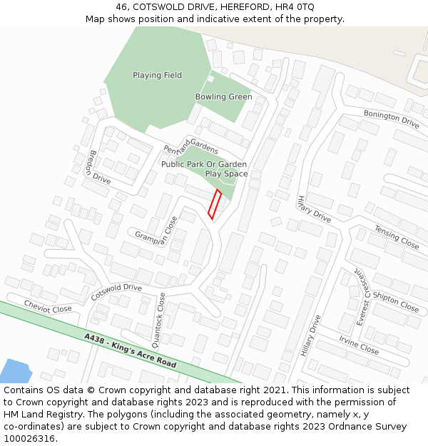 46, COTSWOLD DRIVE, HEREFORD, HR4 0TQ: Location map and indicative extent of plot