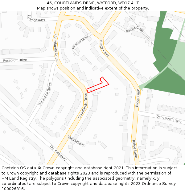 46, COURTLANDS DRIVE, WATFORD, WD17 4HT: Location map and indicative extent of plot