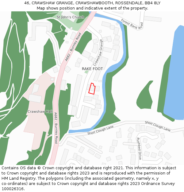 46, CRAWSHAW GRANGE, CRAWSHAWBOOTH, ROSSENDALE, BB4 8LY: Location map and indicative extent of plot