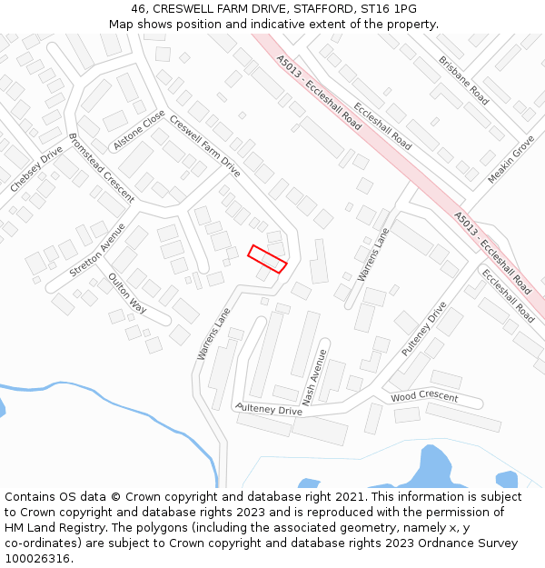 46, CRESWELL FARM DRIVE, STAFFORD, ST16 1PG: Location map and indicative extent of plot