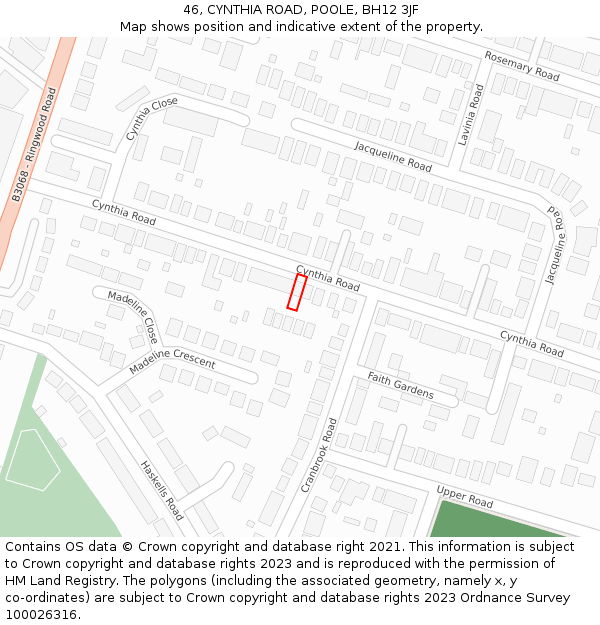 46, CYNTHIA ROAD, POOLE, BH12 3JF: Location map and indicative extent of plot