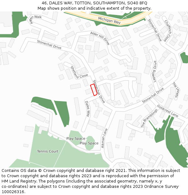 46, DALES WAY, TOTTON, SOUTHAMPTON, SO40 8FQ: Location map and indicative extent of plot
