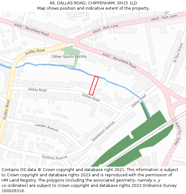 46, DALLAS ROAD, CHIPPENHAM, SN15 1LD: Location map and indicative extent of plot